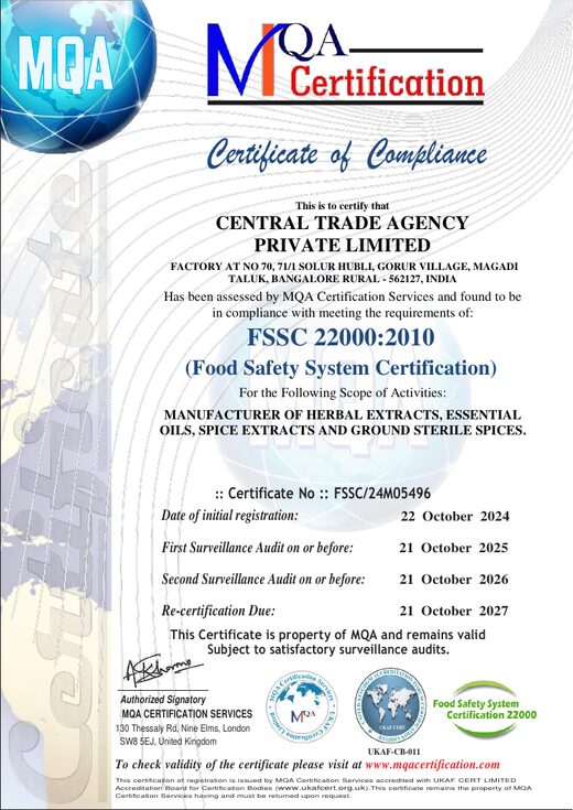 FSSC 22000 certificate — Central Trade Agency
